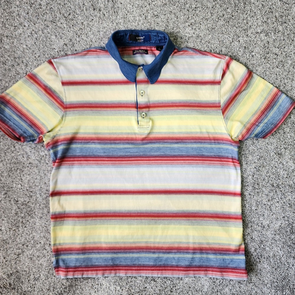 Vintage Callaway Polo Shirt Mens L Striped Extra Fine Cotton Knit Made in Italy